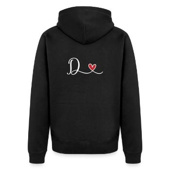 Buchstabe D mit Herz  Initialen Monogramm - Unisex Premium Bio Zip Hoodie - Schwarz - Hinten - Nico (187cm)