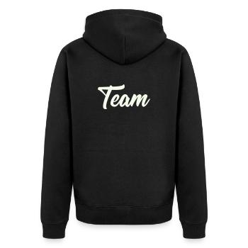 team - Unisex Premium Bio Zip Hoodie - Schwarz - Hinten - Nico (187cm)