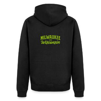 Milwaukee Wisconsin Vintage Script - Unisex Premium Organic Zip Hoodie - black - Back - Nico (187cm)