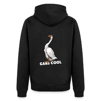 Colle Gans mit Sonnenbrille - Wortspiel - Gänsefan - Unisex Premium Bio Zip Hoodie - Schwarz - Hinten - Nico (187cm)