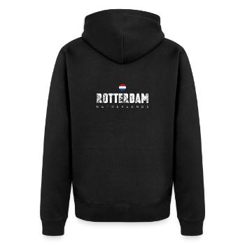 Rotterdam Bold City Emblem - Unisex Premium Bio Zip Hoodie - Schwarz - Hinten - Nico (187cm)