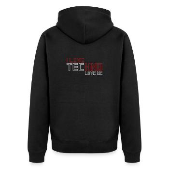 I Love Techno - Unisex Premium Bio Zip Hoodie - Schwarz - Hinten - Nico (187cm)