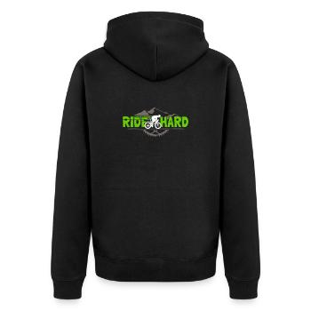 Rennrad Spruch Ride Hard für Radsport Fans - Unisex Premium Bio Zip Hoodie - Schwarz - Hinten - Nico (187cm)