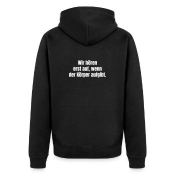 Perseverance slogan fitness: To the limit - Unisex Premium Organic Zip Hoodie - black - Back - Nico (187cm)