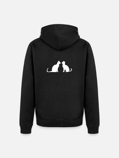 White Cat 2 Cats Silhouettes Gift - Unisex Premium Organic Zip Hoodie - black