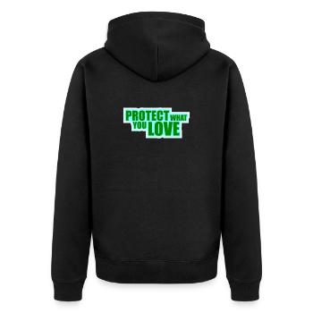Protect What You Love Nature Protection Statement Logo - Unisex Premium Organic Zip Hoodie - black - Back - Nico (187cm)