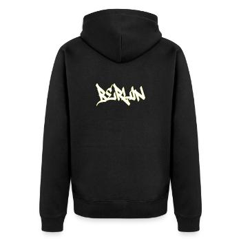 Berlin Graffiti Brown Schriftzug - Unisex Premium Bio Zip Hoodie - Schwarz - Hinten - Nico (187cm)