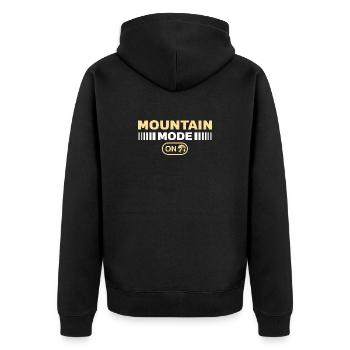 Mountain mode on Wandern Berge Bergsteigen - Unisex Premium Bio Zip Hoodie - Schwarz - Hinten - Nico (187cm)