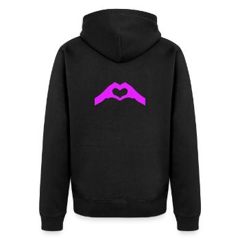 Heart Hands in Neon Purple - Unisex Premium Organic Zip Hoodie - black - Back - Nico (187cm)
