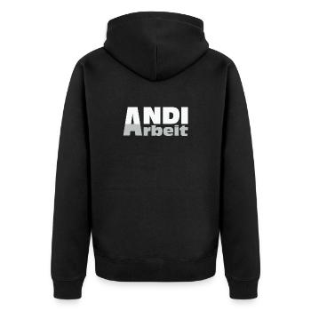 Andi Arbeit - An die Arbeit, Andreas, Andi, Andrea - Unisex Premium Bio Zip Hoodie - Schwarz - Hinten - Nico (187cm)
