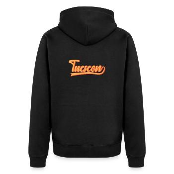 Tucson Retro Schriftzug - Unisex Premium Bio Zip Hoodie - Schwarz - Hinten - Nico (187cm)