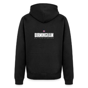 Birmingham Bold Union Typografie - Unisex Premium Bio Zip Hoodie - Schwarz - Hinten - Nico (187cm)