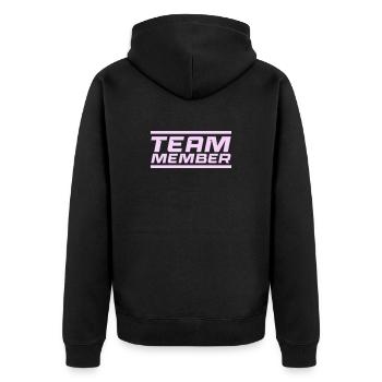 Team Member Schriftzug Lavendel - Unisex Premium Bio Zip Hoodie - Schwarz - Hinten - Nico (187cm)