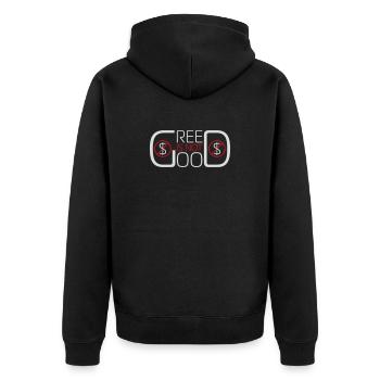 Greed Is Not Good Antikapitalismus Aussage Protest - Unisex Premium Bio Zip Hoodie - Schwarz - Hinten - Nico (187cm)