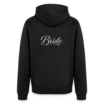 Braut-Schriftzug mit Herz - Unisex Premium Bio Zip Hoodie - Schwarz - Hinten - Nico (187cm)