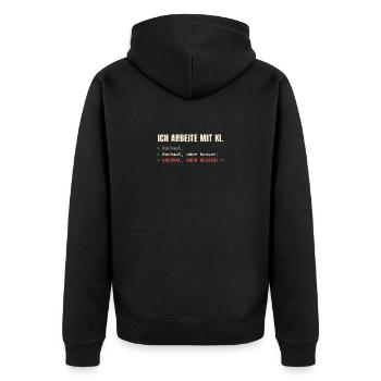 Ich arbeite mit KI – Nochmal, aber besser! - Unisex Premium Bio Zip Hoodie - Schwarz - Hinten - Nico (187cm)