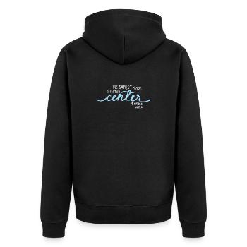 Der sicherste Ort (dunkel) - Unisex Premium Bio Zip Hoodie - Schwarz - Hinten - Nico (187cm)