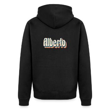 Alberto Retro Vintage T-Shirt Geschenk T-Shirt - Unisex Premium Bio Zip Hoodie - Schwarz - Hinten - Nico (187cm)
