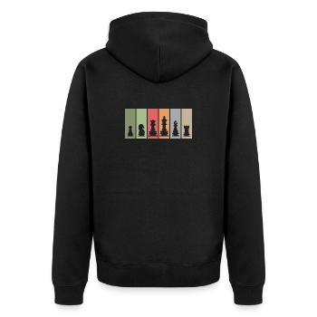 Schachfiguren retro Schachspieler Verein Team Logo - Unisex Premium Bio Zip Hoodie - Schwarz - Hinten - Nico (187cm)