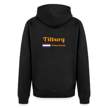 Tilburg, Niederlande - Stilvolle Drucke - Unisex Premium Bio Zip Hoodie - Schwarz - Hinten - Nico (187cm)