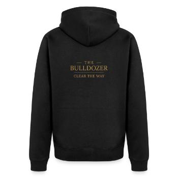 The Bulldozer – Edles Goldlogo Design - Unisex Premium Bio Zip Hoodie - Schwarz - Hinten - Nico (187cm)