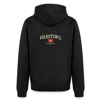 Volketswill Switzerland Emblem - Unisex Premium Organic Zip Hoodie - black - Back - Nico (187cm)