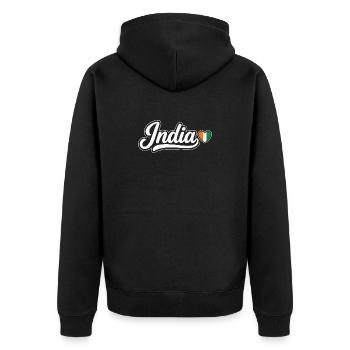 Écriture indienne avec cœur de drapeau patriotique - Veste à capuche bio Premium Unisexe - noir - Dos - Nico (187cm)