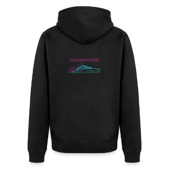 Synthwave Catamaran Cartel - Unisex Premium Organic Zip Hoodie - black - Back - Nico (187cm)