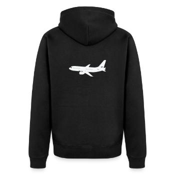 Silhouette d’avion sur fond blanc - Veste à capuche bio Premium Unisexe - noir - Dos - Nico (187cm)