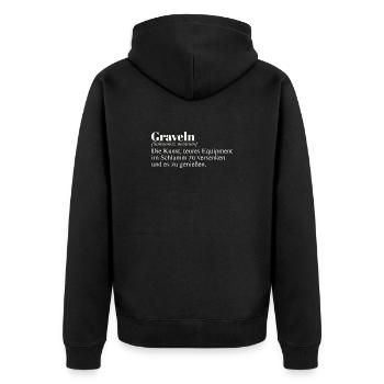 Graveln Definition - Unisex Premium Bio Zip Hoodie - Schwarz - Hinten - Nico (187cm)