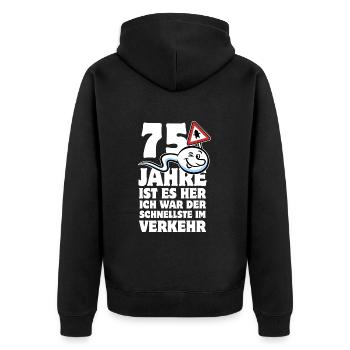 75 Jahre ist es her - der Schnellste im Verkehr - Unisex Premium Bio Zip Hoodie - Schwarz - Hinten - Nico (187cm)