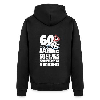 60 Jahre ist es her - der Schnellste im Verkehr - Unisex Premium Bio Zip Hoodie - Schwarz - Hinten - Nico (187cm)