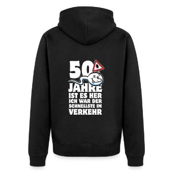 50 Jahre ist es her - der Schnellste im Verkehr - Unisex Premium Bio Zip Hoodie - Schwarz - Hinten - Nico (187cm)
