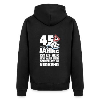 45 Jahre ist es her - der Schnellste im Verkehr - Unisex Premium Bio Zip Hoodie - Schwarz - Hinten - Nico (187cm)