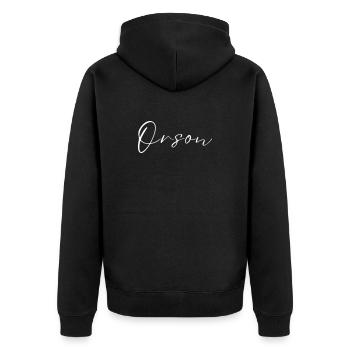 Orson Name T-Shirt Geschenk Für Männer - Unisex Premium Bio Zip Hoodie - Schwarz - Hinten - Nico (187cm)