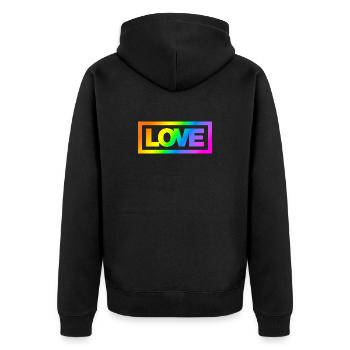 Typo LOVE Kontur Rainbow - Unisex Premium Bio Zip Hoodie - Schwarz - Hinten - Nico (187cm)