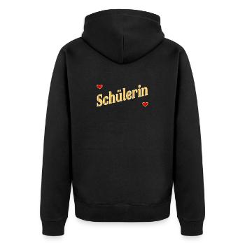 SCHULANFANG TOCHTER SCHULKIND SCHÜLERIN - Unisex Premium Bio Zip Hoodie - Schwarz - Hinten - Nico (187cm)