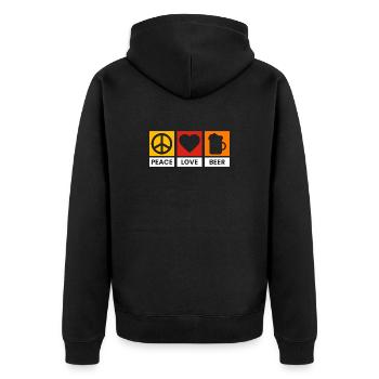 Peace Love Beer Design - Unisex Premium Bio Zip Hoodie - Schwarz - Hinten - Nico (187cm)