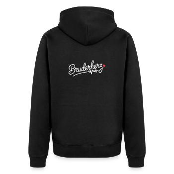 Bruderherz Brüder Großer Bro Spruch Kleiner Bruder - Unisex Premium Bio Zip Hoodie - Schwarz - Hinten - Nico (187cm)
