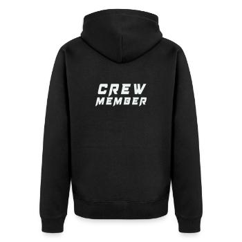 Crew Member Patch Tee - Unisex Premium Organic Zip Hoodie - black - Back - Nico (187cm)