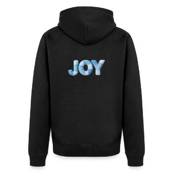 Blue Patchwork Joy Lettering - Unisex Premium Organic Zip Hoodie - black - Back - Nico (187cm)