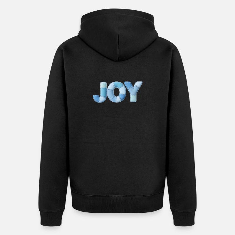 Lettrage Joyeuse en patchwork bleu - Veste à capuche bio Premium Unisexe - noir