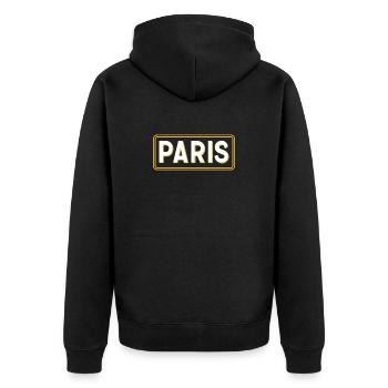 Pariser Weiß-Gold-Zeichen – Französisches Stadtzeichen - Unisex Premium Bio Zip Hoodie - Schwarz - Hinten - Nico (187cm)