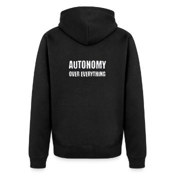 Autonomie über alles Neurodivergente PDA-Geschenk - Unisex Premium Bio Zip Hoodie - Schwarz - Hinten - Nico (187cm)