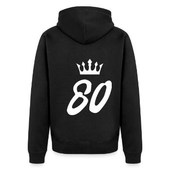 80 Zahl Krone - Unisex Premium Bio Zip Hoodie - Schwarz - Hinten - Nico (187cm)
