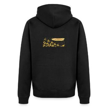 Goldfarben Rentiere Schlitten Frohe Weihnachten - Unisex Premium Bio Zip Hoodie - Schwarz - Hinten - Nico (187cm)