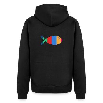 FISCH - Unisex Premium Bio Zip Hoodie - Schwarz - Hinten - Nico (187cm)