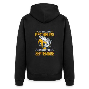 pêcheur Anniversaire Septembre cadeau pêche - Veste à capuche bio Premium Unisexe - noir - Dos - Nico (187cm)