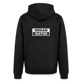 Organisator Typo-Kontrast - Unisex Premium Bio Zip Hoodie - Schwarz - Hinten - Nico (187cm)