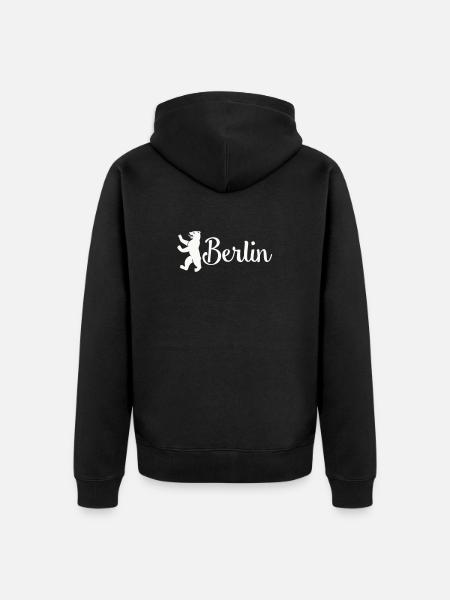 Berlin Bär Logo Schriftzug - Unisex Premium Bio Zip Hoodie - Schwarz